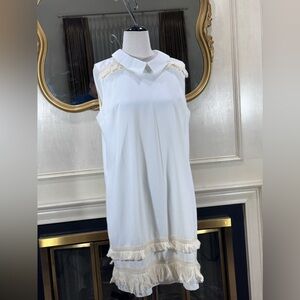 Myrtlewood of California ModCloth White Fringe Shift Dress |‎ Size XL